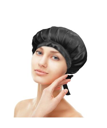 Silmer 100% Mulberry Silk Bonnet 22 Momme Silk Hair Wrap for Sleeping  Silk Sleep Cap for Women Hair Care with Adjustable Ribbons Breathable Non-Slip for Curly Hair (Black) BlackRibbon