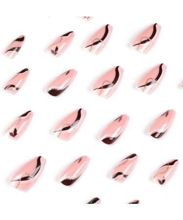 24 Pcs Glitter Wavy Stiletto False Nails Short Maroon French Press on Nails - With Nail Glue & Almond Stick on Nails - Women's Fake Nails for Nail Art - Buy Online on GoSupps.com