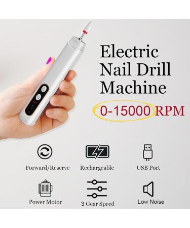 Electric Nail Drill Rechargeable Nail Drill Kit with 12 Drill Bits Nail Drill Machine 3 Speeds Multifunctional Nail Drill for Home Salon Travel White Nail Drills - Buy Online on GoSupps.com