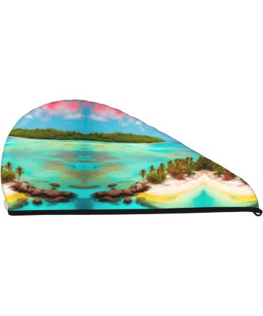 Caribbean Scenery Super Absorbent Dry Hair Cap for Women - Quick-Dry Elastic Wrap for Long Thick Hair - Buy Online on GoSupps.com