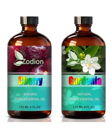 Gardenia Essential Oil 4 Fl Oz and Cherry Essential Oil 4 Fl Oz - Gardenia & Cherry Oil for Diffuser Aromatherapy Home Fragrance Skin & Hair Care DIY Candle & Soap Making Yoga