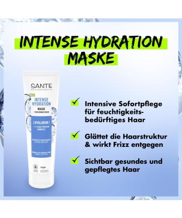 SANTE Naturkosmetik Intense Hydration Hair Mask With Hyaluronic Acid + Triple Layer Protein Complex - Vegan Moisturizing Mask For Dry Hair - With Aloe Vera & Mango Extract - Buy Online on GoSupps.com