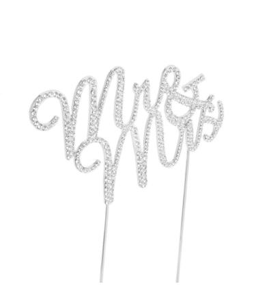 Vorcool MR Mrs Wedding Cake Topper Rhinestone Cake Lid (Silver)