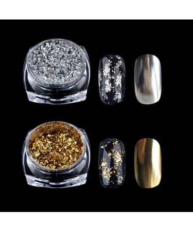 Nail Foil Holographic Glitter Powder Kit - Gold/Silver| Mirror Effect Pigments for Nail Art | Chrome Pigment Decorations - 2 Box/Set - Buy Online on GoSupps.com