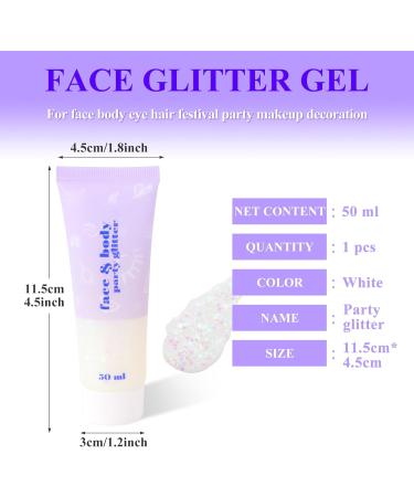 Sularpek 50ml Face Glitter Gel - Hair & Body Sequins Shimmer Liquid Eyeshadow - Mermaid Glitter for Festival Makeup - White - Buy Online on GoSupps.com