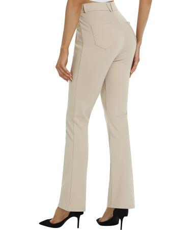 MoFiz Women's Bootcut Yoga Dress Pants with Elastic Waist and Pockets - A01 Light Khaki - Medium - Buy Online on GoSupps.com