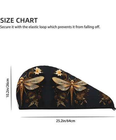 Gold Dragonfly Dry Hair Cap - Super Absorbent Elastic Wrap for Women | Quick Drying for Long & Thick Hair - Buy Online on GoSupps.com