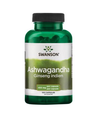 Swanson Ashwagandha Powder Supplement-Ashwagandha Root & Aerial Parts Supplement Promoting Stress Relief & Energy Support-Ayurvedic Supplement for Natural Wellness (100 Capsules, 450mg Each)