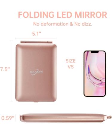 LED Foldable Travel Makeup Mirror - 5x7 inches, 3 Color Light Modes, USB Rechargeable - Rose Gold - Buy Online on GoSupps.com