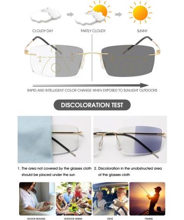 Vevesmundo Photochrome Reading Glasses | Blue Light Filter Metal Titan Multifocal Varifocal Glasses for Men - 1.5x Gold Lens - Buy Online on GoSupps.com