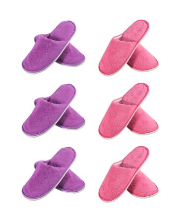 Tianmao 5 pair of slipper women Hotelslipper Frottierlipper slippers with closed toes 28.5 * 11cm coral fleece guest slippers for spa party guests hotel and travel unit size 3 pink 3 purple