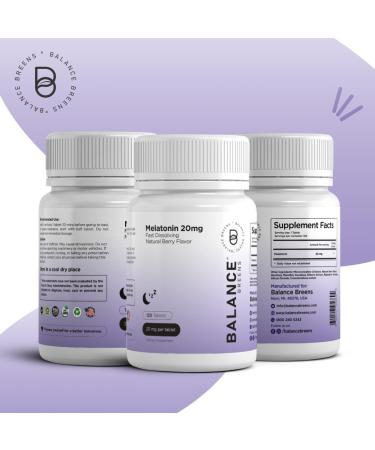 Balance Breens Melatonin 20mg Fast-Dissolve Tablets - Natural Berry Flavor | Non-Habit Forming Sleep Aid for Falling Asleep Faster & Staying Asleep Longer | Non-GMO, Gluten-Free, Vegan - 120 Count - Buy Online on GoSupps.com