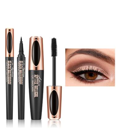 2 in 1 4D Silk Fiber Eyelash Mascara Extra Long Thick & Voluminous Lash Mascara Black Long-Lasting Waterproof 4D Mascara+ Eyeliner Waterproof Black Liquid Eyeliner Fast drying - Buy Online on GoSupps.com