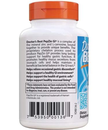 Buy Doctor's Best PepZin GI Zinc-L-Carnosine Complex - 120 Veggie Caps | Digestive Health Support - Buy Online on GoSupps.com