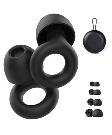 Quiet Noise Reduction Earplugs Super Soft Reusable Hearing Protection of Earplugs for Sleeping Concerts Work Flights swim 4 Sizes XS/S/M/L (Black)