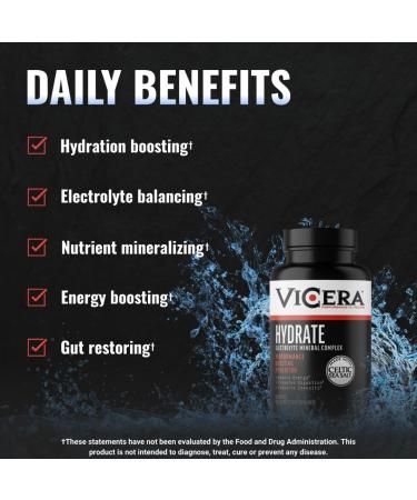 ViCera Electrolyte Capsules Hydration Supplements with Celtic Sea Salt Magnesium Calcium Choline Potassium Probiotics and Trace Minerals Gluten Free Electrolytes Non GMO 30 Servings - Buy Online on GoSupps.com