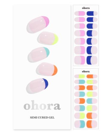 ohora Semi Cured Gel Nail Strips (N Rainbow French) - Nude French Works with UV/LED Lamps Salon-Quality Long Lasting Easy to Apply & Remove - Includes 2 Prep Pads Nail File & Wooden Stick 02. N Rainbow French