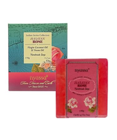 Nyass.a Hasayan Rose Luxurious Handmade Natural Bathing Soap|Neem & Virgin coconut | Organic wheat germ oil |Rose fragrance| Natural cleanser | 150gm