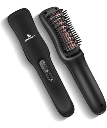 Cordless Hair Straightening Brush Wireless Hair Straighteners Brush Ceramic Mini Portable USB Rechargeable Travel Straightener with Heat Resistant Glove 3 Temperature Adjustable Black