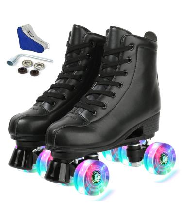 jessie PU Leather Roller Skates Roller Skates for Women Outdoor and Indoor Adjustable Four-Wheel Premium Roller Skates for Women Men Boys and Girls flash wheel Women's 8 / Men's 6.5