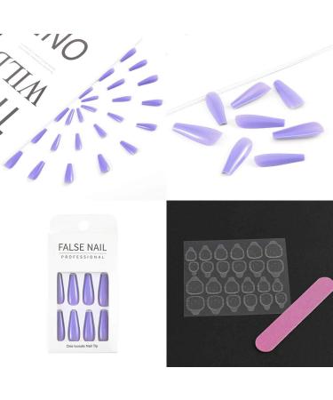 Sethexy Long Ballerina False Nails - 24 Shiny Acrylic Coffin Press-On Nail Tips in Taro Purple for Women & Girls - Buy Online on GoSupps.com