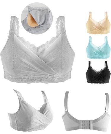 Mastectomy Bralette for Women | Sexy Pointed Mesh Full Coverage Sleep Underwear with Insert Bags | C_38/85 in Gray - Buy Online on GoSupps.com