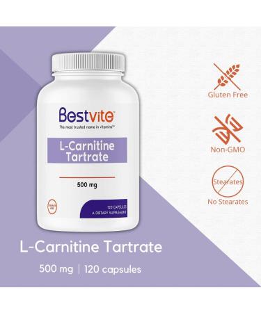 L-Carnitine Tartrate 500mg Capsules - 120 Count - Non GMO, Gluten Free - No Stearates - Premium Quality - Buy Online on GoSupps.com