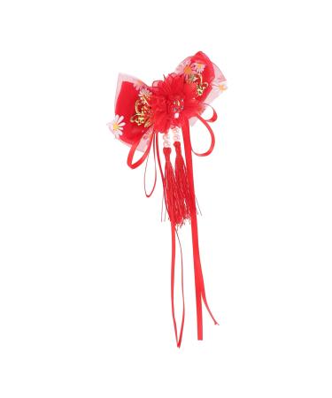 FRCOLOR Year of The Dragon Hair Accessories Hair Clip Girls Accessories Hair Pins Hair Accessories for Girls Hanfu Hair Accessories Temperament Large Ribbon Asia Hairpins Child Metal Red