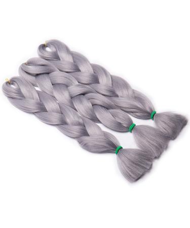 Tess Braids Extensions 60 cm - 3 Pack Jumbo Kanecalon Hair Braids | Silver Gray Box Braids - 100g/Bundle - Buy Online on GoSupps.com