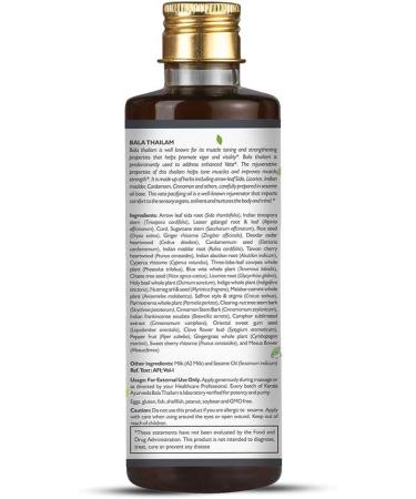 Buy Kerala Ayurveda Bala Thailam - Rejuvenative Massage Oil for Body | Strengthens Muscles & Balances Vata | 6.8 Fl Oz | International Shipping - Buy Online on GoSupps.com