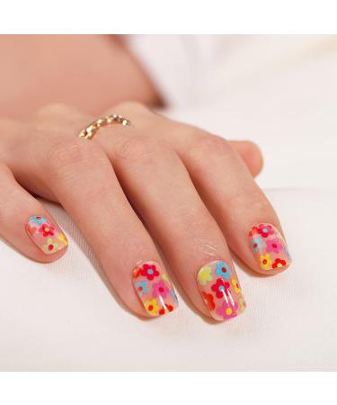 24Pcs Colorful Flower Square Press on Nails - Cute Floral Designs, Reusable Artificial Nails - Style 10 - Buy Online on GoSupps.com