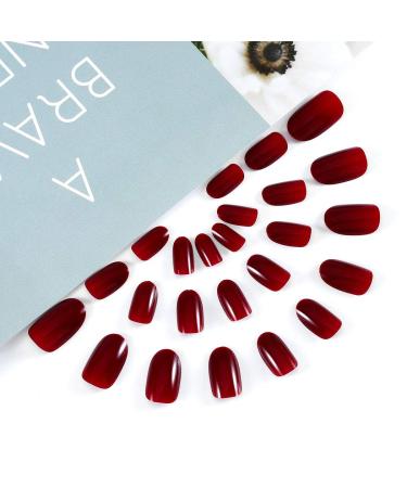 Brishow Almond Press-On Nails - Wine Red Ballerina Acrylic False Nails - 24 Pieces for Women & Girls | Short Artificial Nails - Buy Online on GoSupps.com