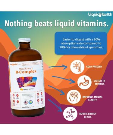 LiquidHealth 32 Oz Vitamin B Complex Liquid Multivitamin for Women & Men | Super B Complex Energy Supplement with Mega B Vitamins | B1 B2 B3 B5 B6 Methyl B12, Folate & Biotin - Buy Online on GoSupps.com
