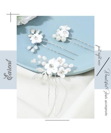 Earent Bride Wedding Flower Pearl Hair Pins - Pack of 3 | Bridal Hair Accessories for Women and Girls - Buy Online on GoSupps.com