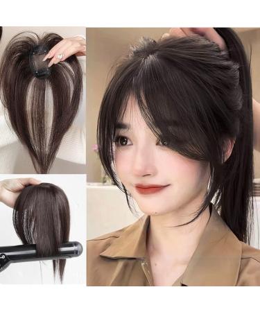 Forehead Fringe Bangs Extension Human Hair 4x8cm Mini Hairpiece Clip in 25cm Head Top Replacement Topper (Middle Part French Temple Black) - Buy Online on GoSupps.com