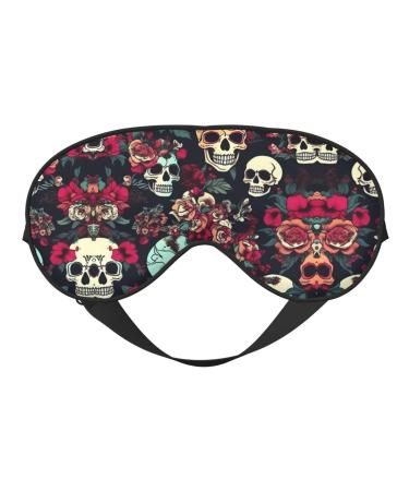 Colorful Floral Skulls Print Double-Sided Eye Mask Soft and Light Blocking for Enhancing Sleep Quality