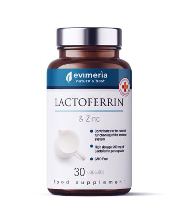 EVIMERIA Pure Lactoferrin & Zinc | Strengthens Immune System | Immune Defense Supplements | Natural Antioxidant | Plus Capsules 200mg | One Month Treatment | Made in Italy