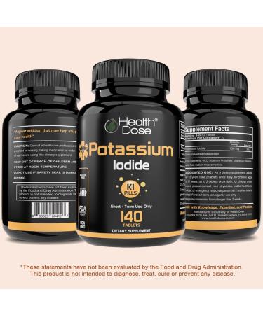 Health Dose Potassium + Iodide (KI) Tablets 130mg 140 Tablets for Thyroid Support Cellular Metabolism & Electrolyte Balance Non-GMO Gluten-Free GMP Certified Pack of 3 - Buy Online on GoSupps.com