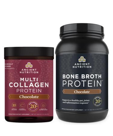Ancient Nutrition Multi Collagen Protein Powder Chocolate 40 Servings + Bone Broth Protein Powder Chocolate 40 Servings