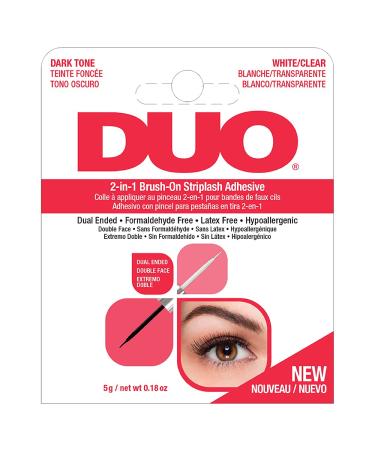 DUO Adhesives 2-in-1 Brush On Clear & Dark Adhesive  Dual-Ended Two Color Choice False Eyelash Adhesive Solution for Strip Lashes  0.18 oz 1-Pack 0.18 Ounce (Pack of 1) 2 in 1 - Buy Online on GoSupps.com