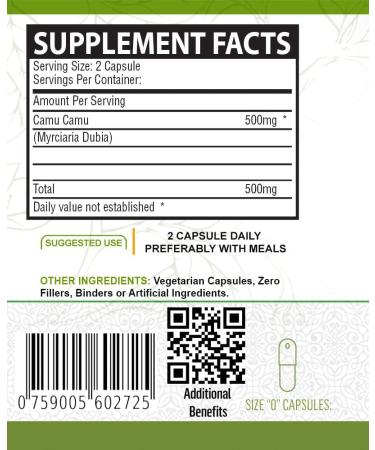 NurteeVit 100% Organic Camu Camu Capsules - Vitamin C with Vitamins and Minerals (180 Count) 1 Count (Pack of 180) - Buy Online on GoSupps.com