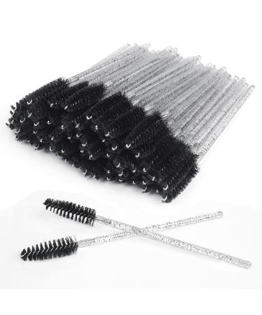 SWKJ 60 PCS Disposable Eyelash Brushes Eyebrow Spoolies Mascara Wands Applicator Lash Brushes Castor Oil Brush Cosmetic Makeup Tools(Crystal-black)