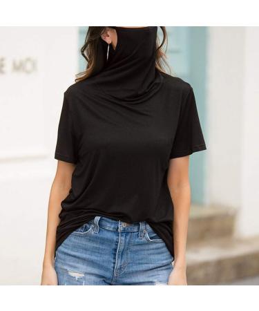 WUAI Women's Plus Size Short Sleeve T-Shirt with Face Mask - Casual Loose Fit Round Neck Top Blouse in Black (X-Large) - Buy Online on GoSupps.com