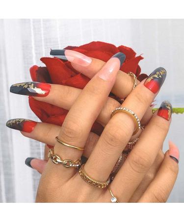Sethexy Long Coffin Nails - 24pcs Red & Black Ballerina False Nails with Glue - Press-On Acrylic Nail Tips for Women & Girls - Buy Online on GoSupps.com
