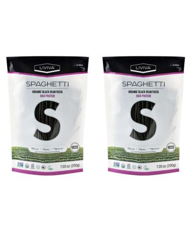 LIVIVA Organic Gluten Free Black Bean Spaghetti Noodle Pasta (2 Pk) 88 g Protein Bag - Certified Plant-Based Non-GMO Kosher Halal Vegan Keto Nutritious Pasta Plant-Based Protein Ready-to-Eat in minutes