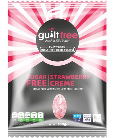 Guiltfree Sugar Free Strawberry Creme Sweets Retro Sweet Hard Boiled Hard Sweets for Diabetic Gift Hamper Basket for Gifting | 100g (Pack of 1)