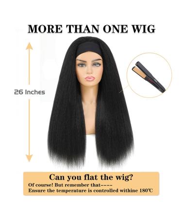 26 Inch Black Kinky Straight Headband Wig - Synthetic Yaki Hair, Full Machine Made, No Lace Front - Natural Black Color for Women - Buy Online on GoSupps.com
