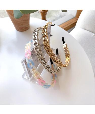 Multicolor Vintage Resin Twisted Link Chain Hairband - Chunky Paperclip Chain Metal Hair Hoop for Women - Gold Headwear Accessory - Buy Online on GoSupps.com