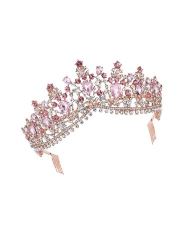 Minkissy Women Tiara with Comb | Crystal Headband Crown for Bride Princess & Lady - Golden & Rosa Strass - Buy Online on GoSupps.com