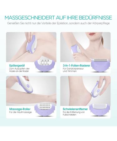 Vogoe Epilierer for Women - 4-in-1 Wireless Hair Removal Device with 21 Tweezers for Face Legs and Bikini - HR310 Purple - Buy Online on GoSupps.com